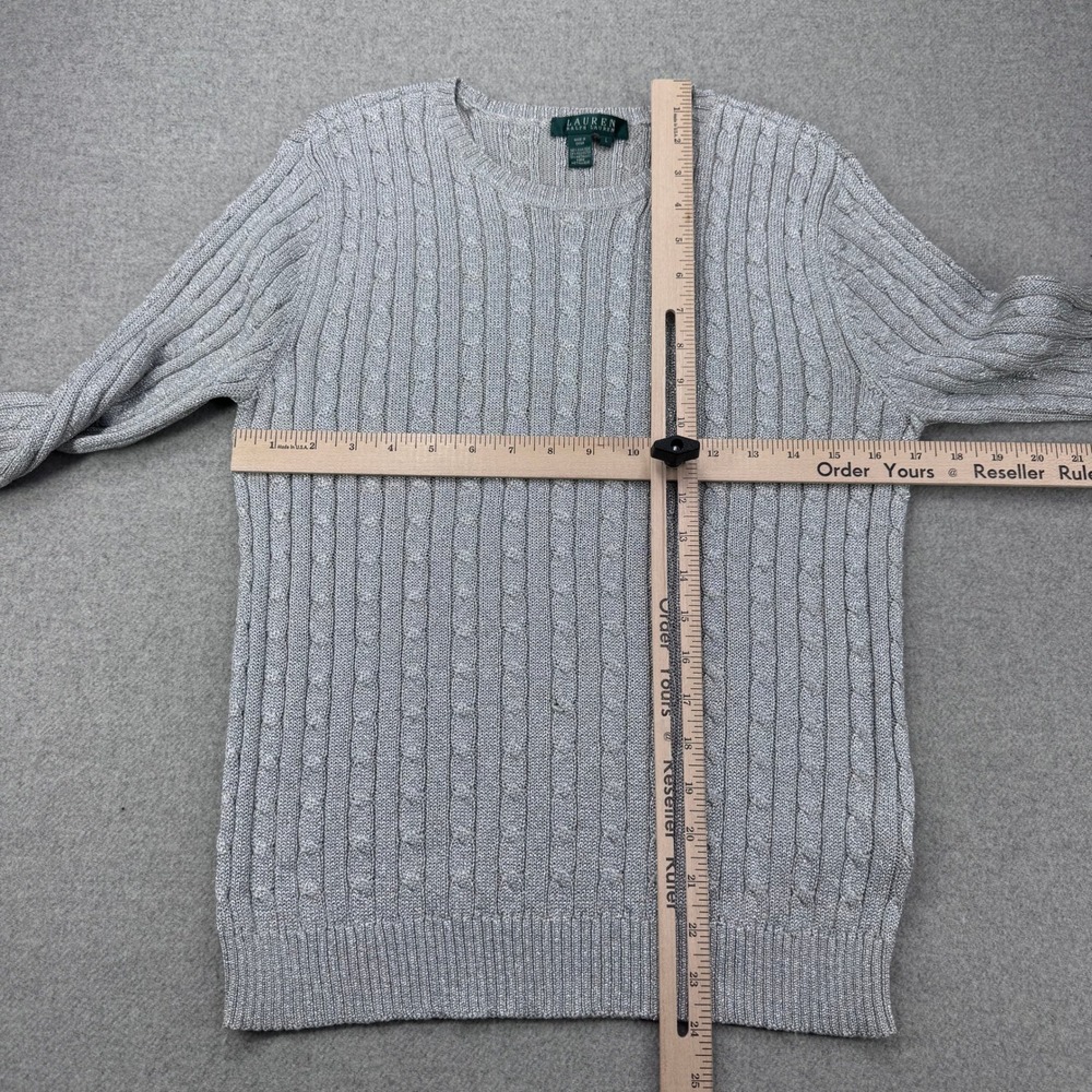 Lauren Ralph Lauren Women's Metallic Silver Cable Knit Sweater Size L *FLAW - Picture 6 of 11